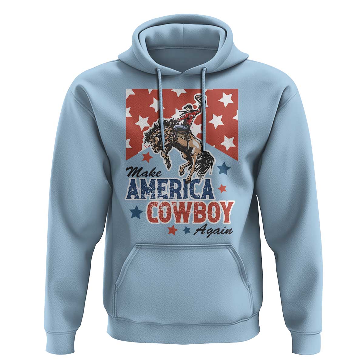 Make America Cowboy Again Patriotic Western Hoodie Bucking Bronco Star Spangled USA Flag Inspired Country