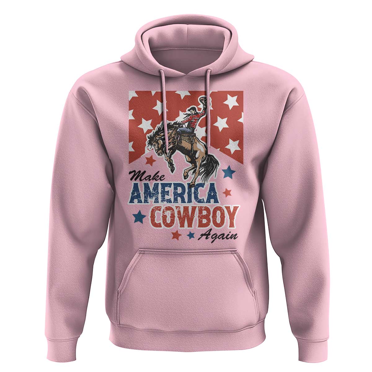 Make America Cowboy Again Patriotic Western Hoodie Bucking Bronco Star Spangled USA Flag Inspired Country