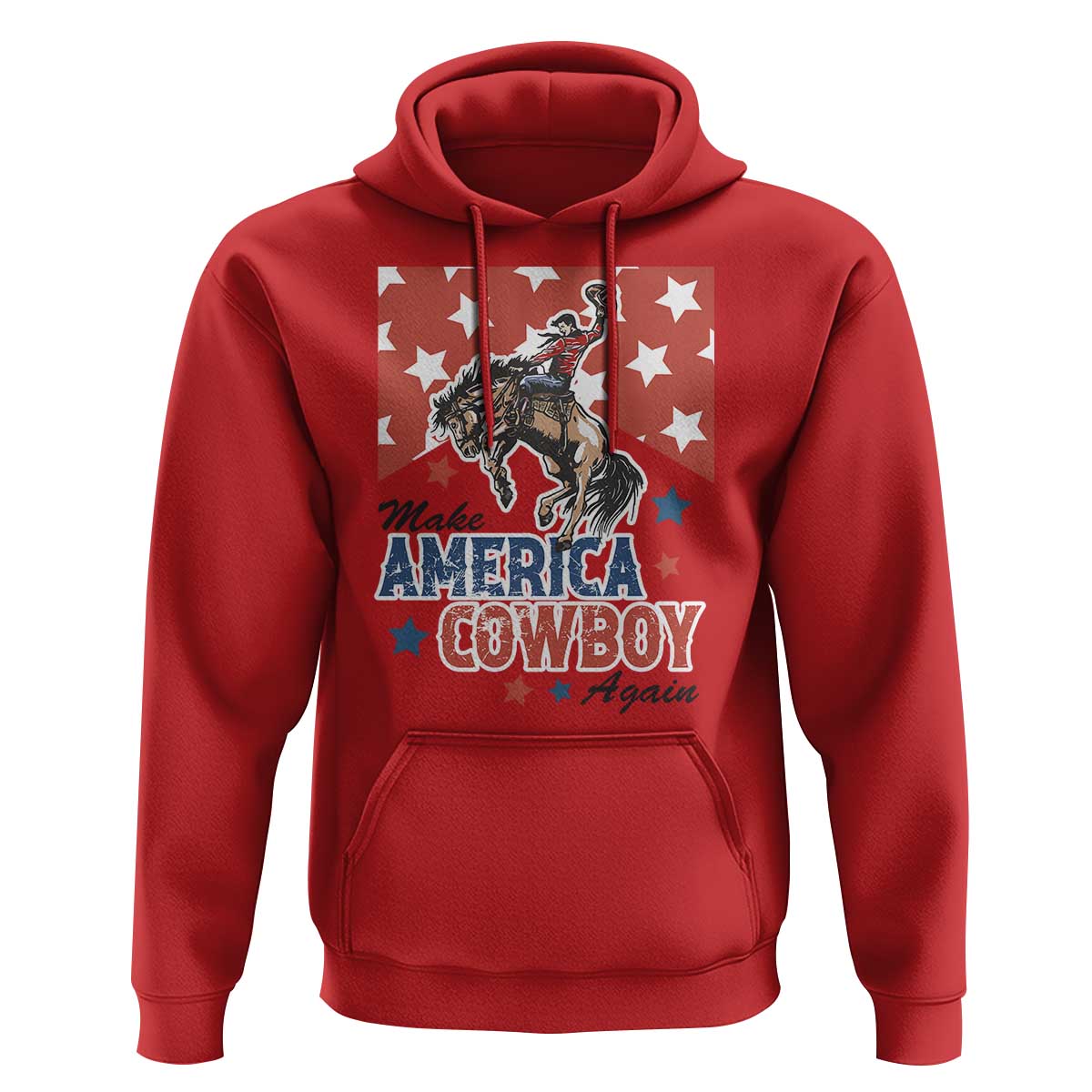 Make America Cowboy Again Patriotic Western Hoodie Bucking Bronco Star Spangled USA Flag Inspired Country