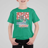 Make America Cowboy Again Patriotic Western T Shirt For Kid Bucking Bronco Star Spangled USA Flag Inspired Country