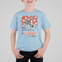 Make America Cowboy Again Patriotic Western T Shirt For Kid Bucking Bronco Star Spangled USA Flag Inspired Country
