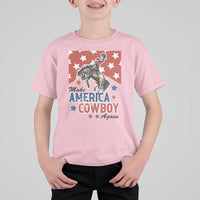 Make America Cowboy Again Patriotic Western T Shirt For Kid Bucking Bronco Star Spangled USA Flag Inspired Country