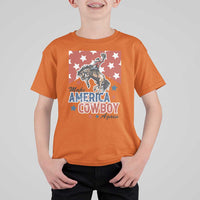 Make America Cowboy Again Patriotic Western T Shirt For Kid Bucking Bronco Star Spangled USA Flag Inspired Country