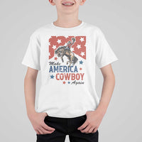 Make America Cowboy Again Patriotic Western T Shirt For Kid Bucking Bronco Star Spangled USA Flag Inspired Country