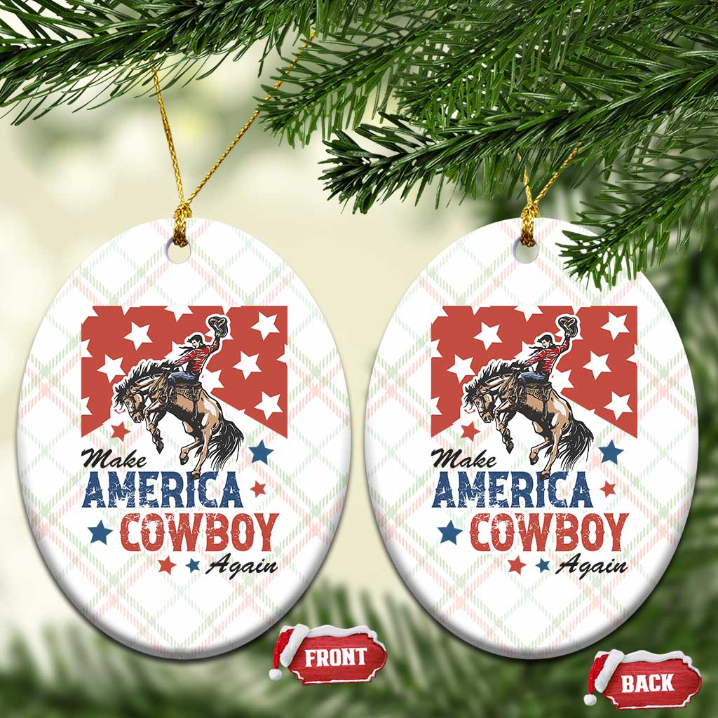 Make America Cowboy Again Patriotic Western Ceramic Ornament Bucking Bronco Star Spangled USA Flag Inspired Country