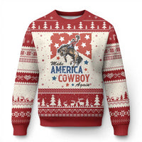 Make America Cowboy Again Patriotic Western Ugly Christmas Sweater Bucking Bronco Star Spangled USA Flag Inspired Country
