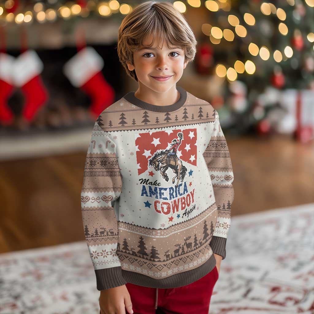 Make America Cowboy Again Patriotic Western Ugly Christmas Sweater Bucking Bronco Star Spangled USA Flag Inspired Country