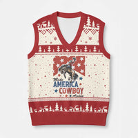 Make America Cowboy Again Patriotic Western V-Neck Knit Sweater Vest Bucking Bronco Star Spangled USA Flag Inspired Country