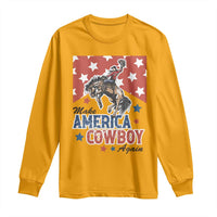 Make America Cowboy Again Patriotic Western Long Sleeve Shirt Bucking Bronco Star Spangled USA Flag Inspired Country