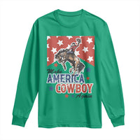 Make America Cowboy Again Patriotic Western Long Sleeve Shirt Bucking Bronco Star Spangled USA Flag Inspired Country