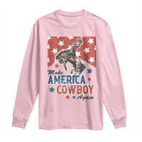 Make America Cowboy Again Patriotic Western Long Sleeve Shirt Bucking Bronco Star Spangled USA Flag Inspired Country