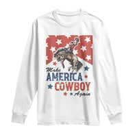 Make America Cowboy Again Patriotic Western Long Sleeve Shirt Bucking Bronco Star Spangled USA Flag Inspired Country