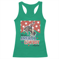 Make America Cowboy Again Patriotic Western Racerback Tank Top Bucking Bronco Star Spangled USA Flag Inspired Country