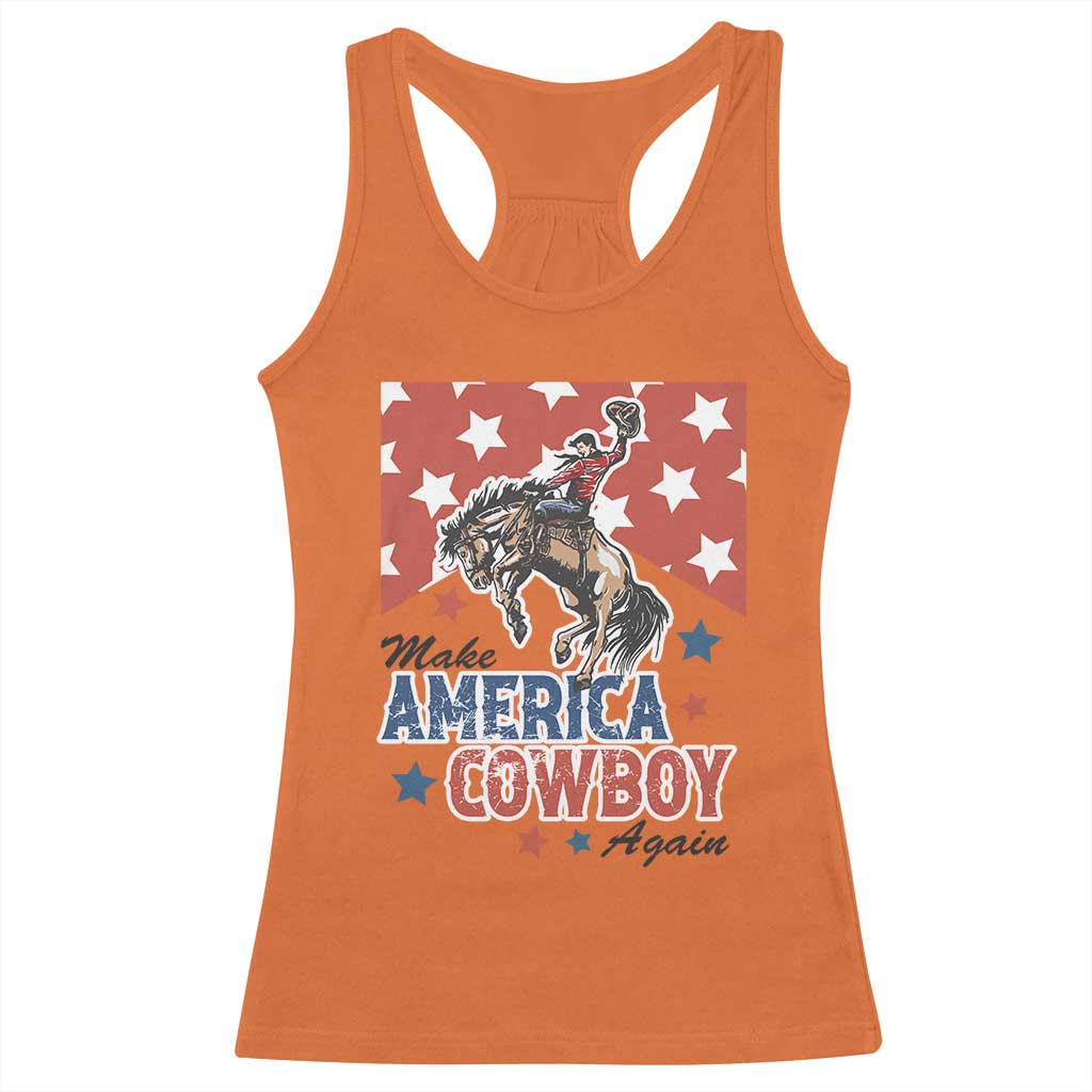 Make America Cowboy Again Patriotic Western Racerback Tank Top Bucking Bronco Star Spangled USA Flag Inspired Country