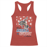 Make America Cowboy Again Patriotic Western Racerback Tank Top Bucking Bronco Star Spangled USA Flag Inspired Country