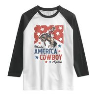 Make America Cowboy Again Patriotic Western Raglan Shirt Bucking Bronco Star Spangled USA Flag Inspired Country