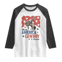 Make America Cowboy Again Patriotic Western Raglan Shirt Bucking Bronco Star Spangled USA Flag Inspired Country