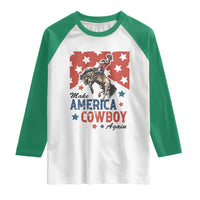 Make America Cowboy Again Patriotic Western Raglan Shirt Bucking Bronco Star Spangled USA Flag Inspired Country