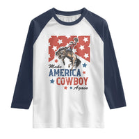 Make America Cowboy Again Patriotic Western Raglan Shirt Bucking Bronco Star Spangled USA Flag Inspired Country