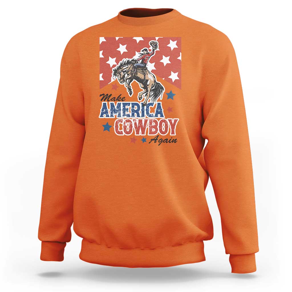 Make America Cowboy Again Patriotic Western Sweatshirt Bucking Bronco Star Spangled USA Flag Inspired Country