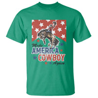 Make America Cowboy Again Patriotic Western T Shirt Bucking Bronco Star Spangled USA Flag Inspired Country