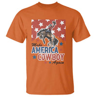 Make America Cowboy Again Patriotic Western T Shirt Bucking Bronco Star Spangled USA Flag Inspired Country