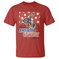 Make America Cowboy Again Patriotic Western T Shirt Bucking Bronco Star Spangled USA Flag Inspired Country