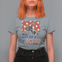 Make America Cowboy Again Patriotic Western T Shirt For Women Bucking Bronco Star Spangled USA Flag Inspired Country