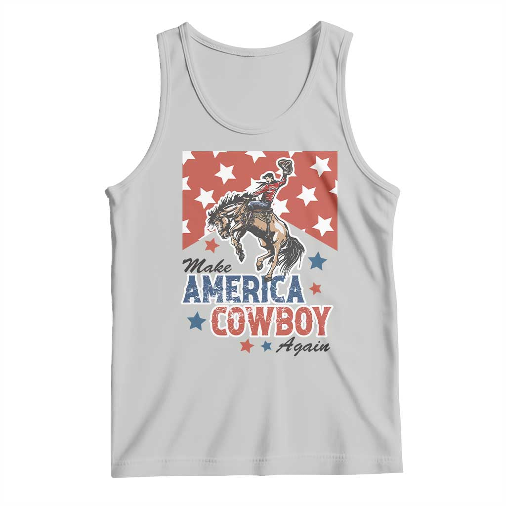 Make America Cowboy Again Patriotic Western Tank Top Bucking Bronco Star Spangled USA Flag Inspired Country
