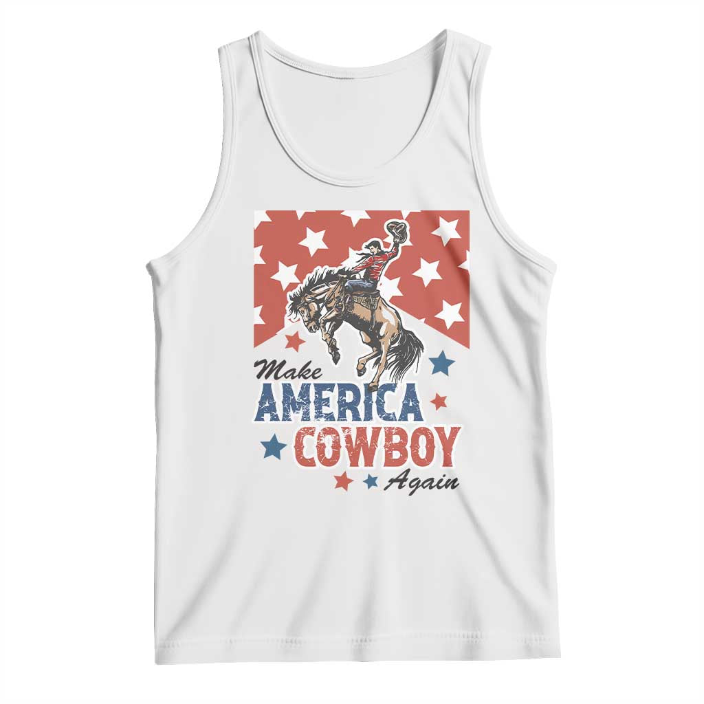 Make America Cowboy Again Patriotic Western Tank Top Bucking Bronco Star Spangled USA Flag Inspired Country