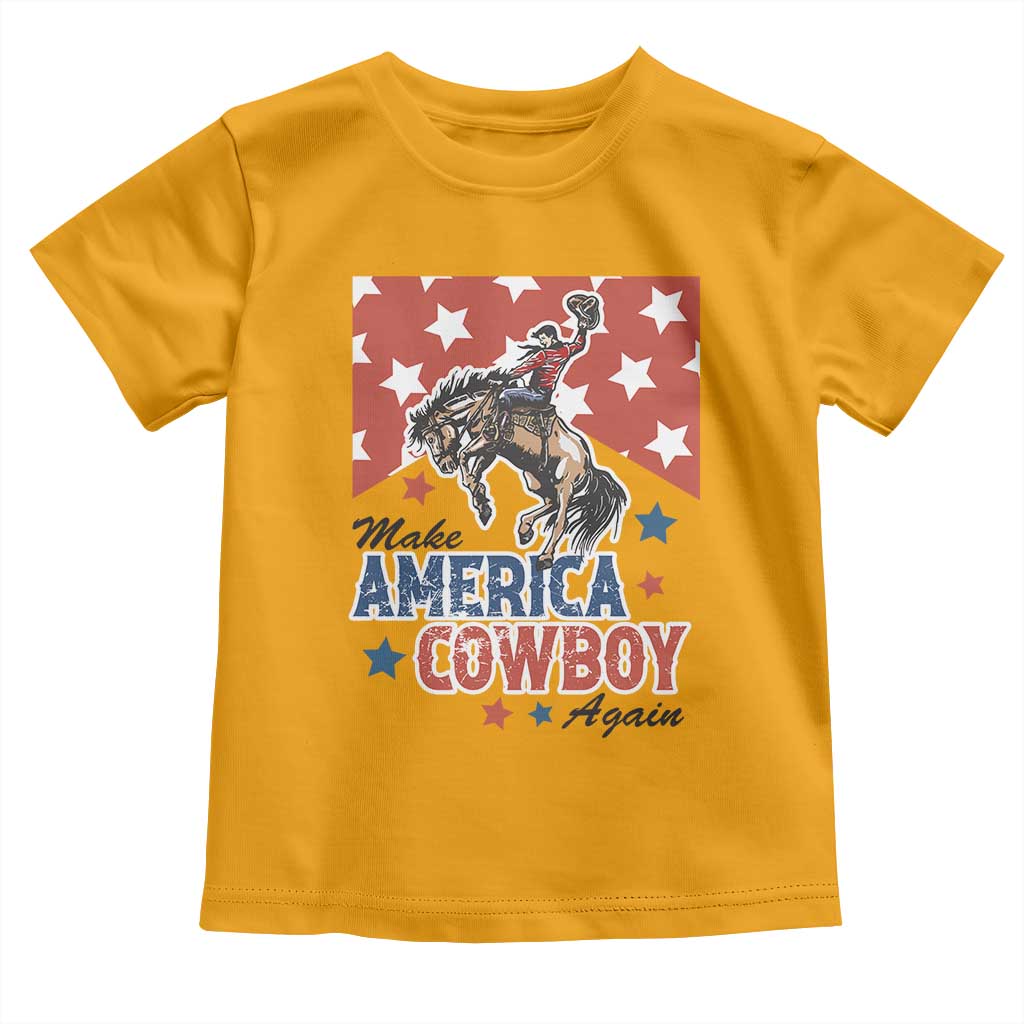 Make America Cowboy Again Patriotic Western Toddler T Shirt Bucking Bronco Star Spangled USA Flag Inspired Country