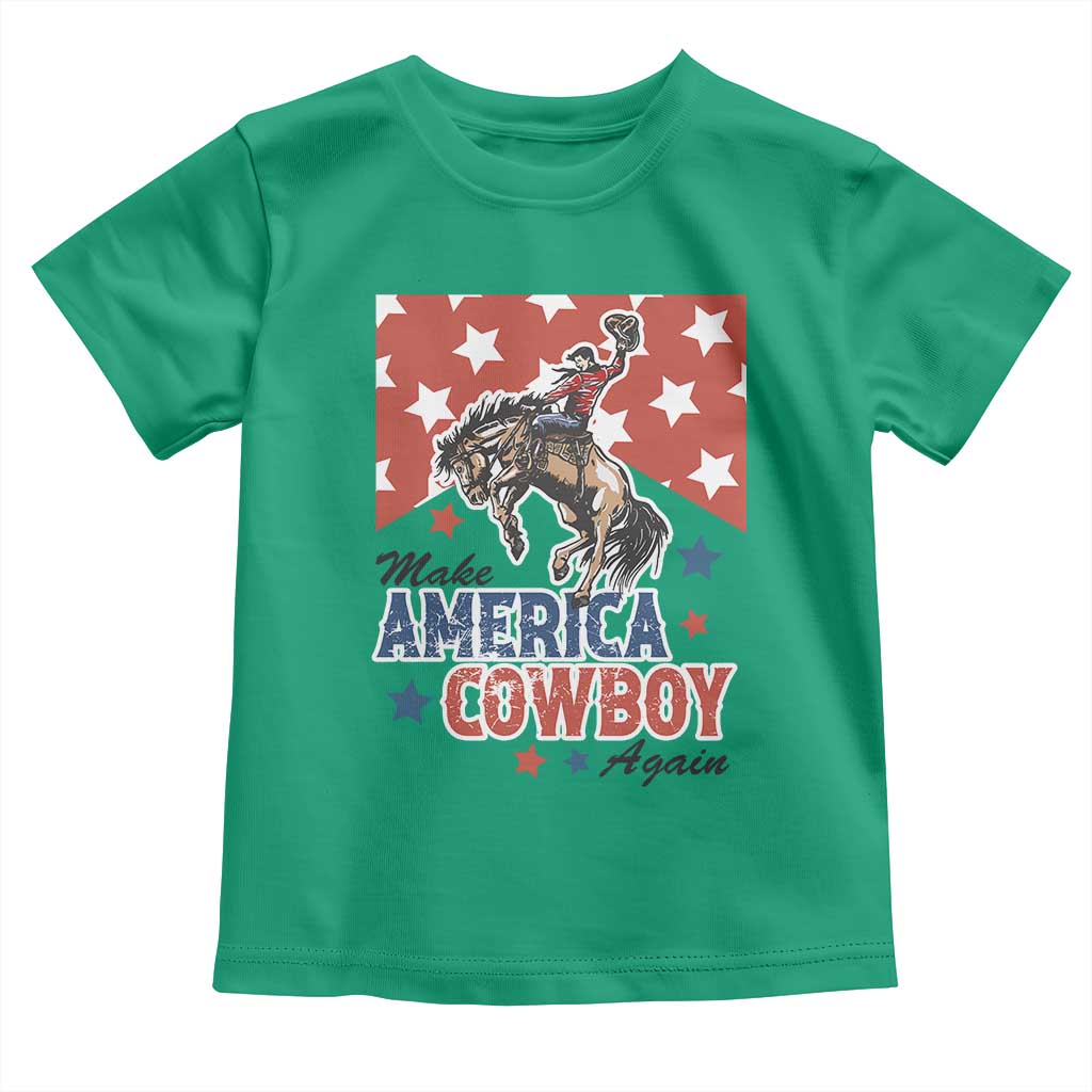 Make America Cowboy Again Patriotic Western Toddler T Shirt Bucking Bronco Star Spangled USA Flag Inspired Country