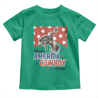 Make America Cowboy Again Patriotic Western Toddler T Shirt Bucking Bronco Star Spangled USA Flag Inspired Country