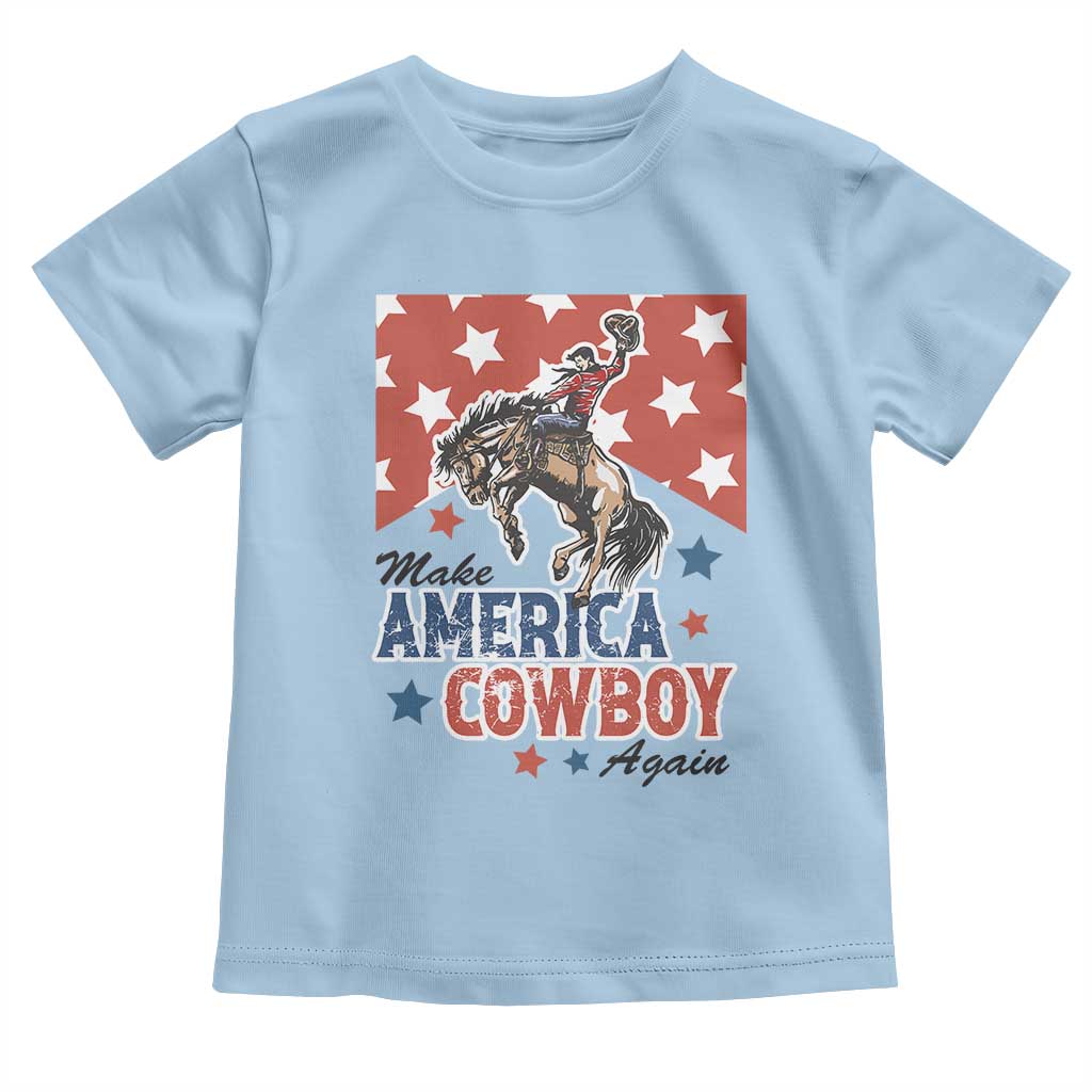 Make America Cowboy Again Patriotic Western Toddler T Shirt Bucking Bronco Star Spangled USA Flag Inspired Country