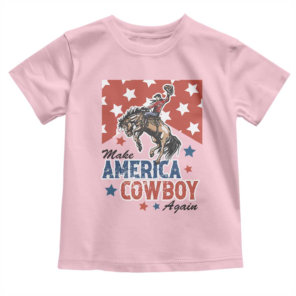 Make America Cowboy Again Patriotic Western Toddler T Shirt Bucking Bronco Star Spangled USA Flag Inspired Country