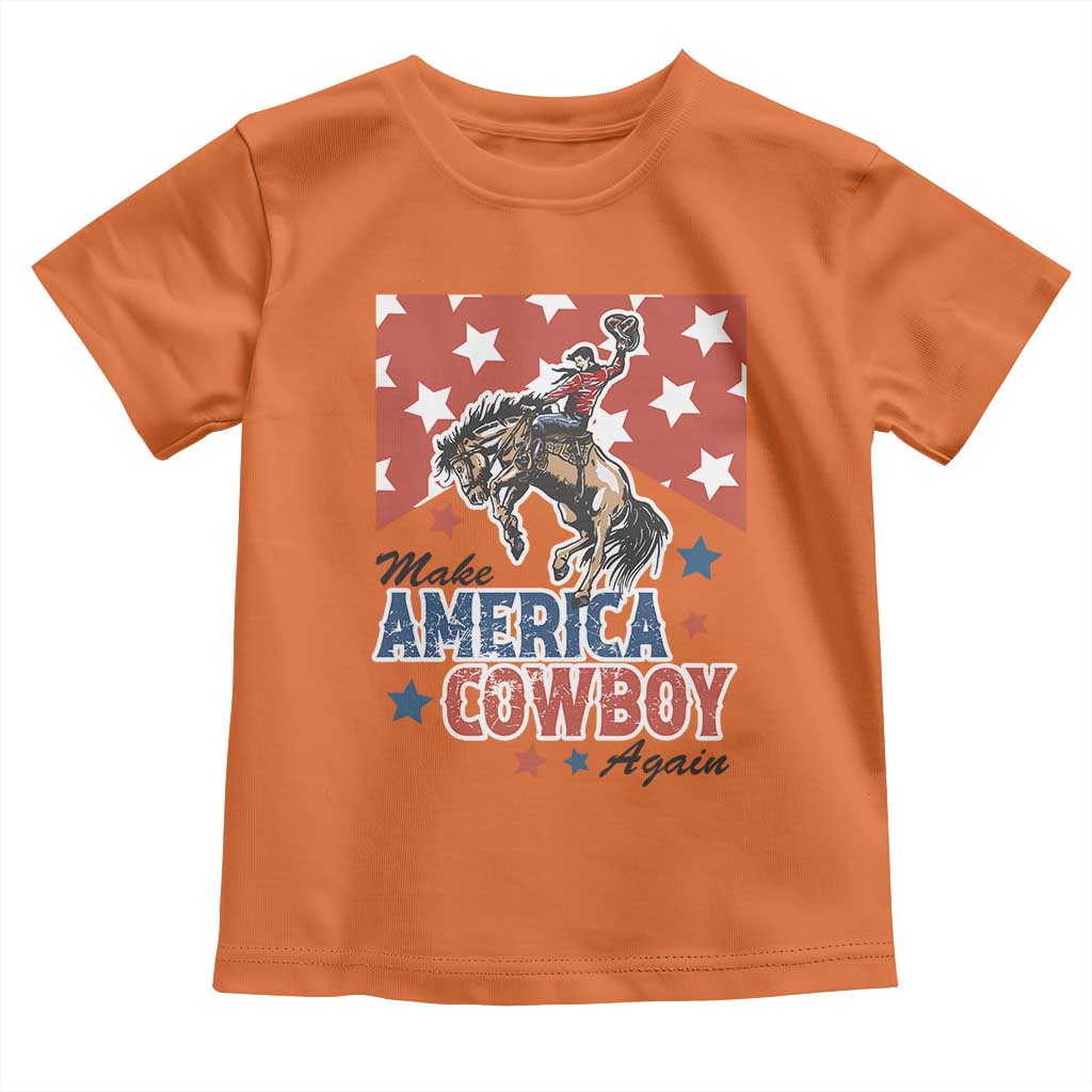 Make America Cowboy Again Patriotic Western Toddler T Shirt Bucking Bronco Star Spangled USA Flag Inspired Country