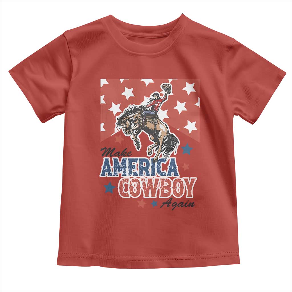 Make America Cowboy Again Patriotic Western Toddler T Shirt Bucking Bronco Star Spangled USA Flag Inspired Country