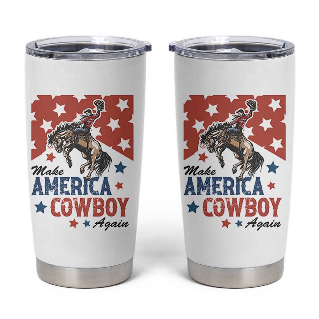 Make America Cowboy Again Patriotic Western Tumbler Cup Bucking Bronco Star Spangled USA Flag Inspired Country
