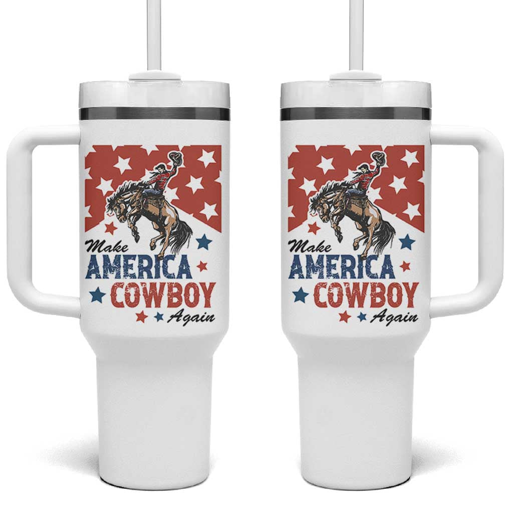Make America Cowboy Again Patriotic Western Tumbler With Handle Bucking Bronco Star Spangled USA Flag Inspired Country