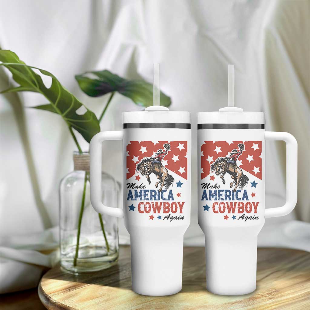 Make America Cowboy Again Patriotic Western Tumbler With Handle Bucking Bronco Star Spangled USA Flag Inspired Country