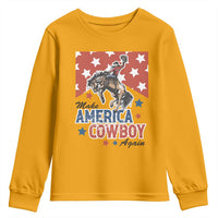 Make America Cowboy Again Patriotic Western Youth Sweatshirt Bucking Bronco Star Spangled USA Flag Inspired Country
