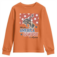 Make America Cowboy Again Patriotic Western Youth Sweatshirt Bucking Bronco Star Spangled USA Flag Inspired Country