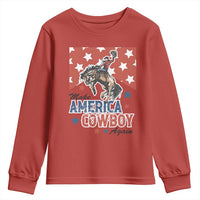 Make America Cowboy Again Patriotic Western Youth Sweatshirt Bucking Bronco Star Spangled USA Flag Inspired Country
