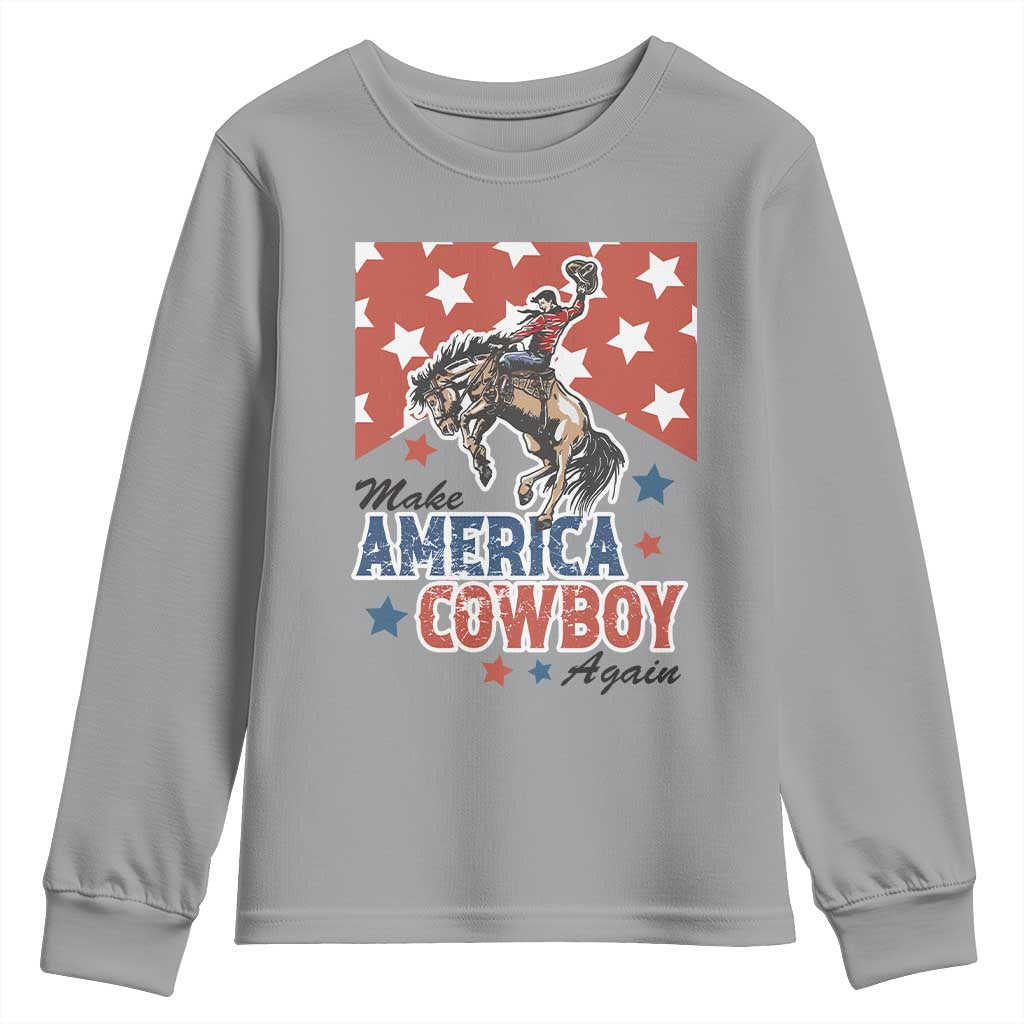Make America Cowboy Again Patriotic Western Youth Sweatshirt Bucking Bronco Star Spangled USA Flag Inspired Country