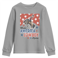 Make America Cowboy Again Patriotic Western Youth Sweatshirt Bucking Bronco Star Spangled USA Flag Inspired Country