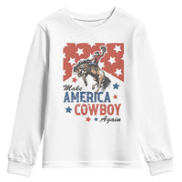 Make America Cowboy Again Patriotic Western Youth Sweatshirt Bucking Bronco Star Spangled USA Flag Inspired Country