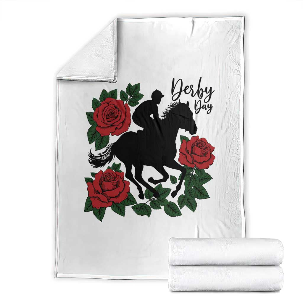 Vintage Jockey and Roses Horse Racing Graphic Throw Blanket Classic Derby Day Fan