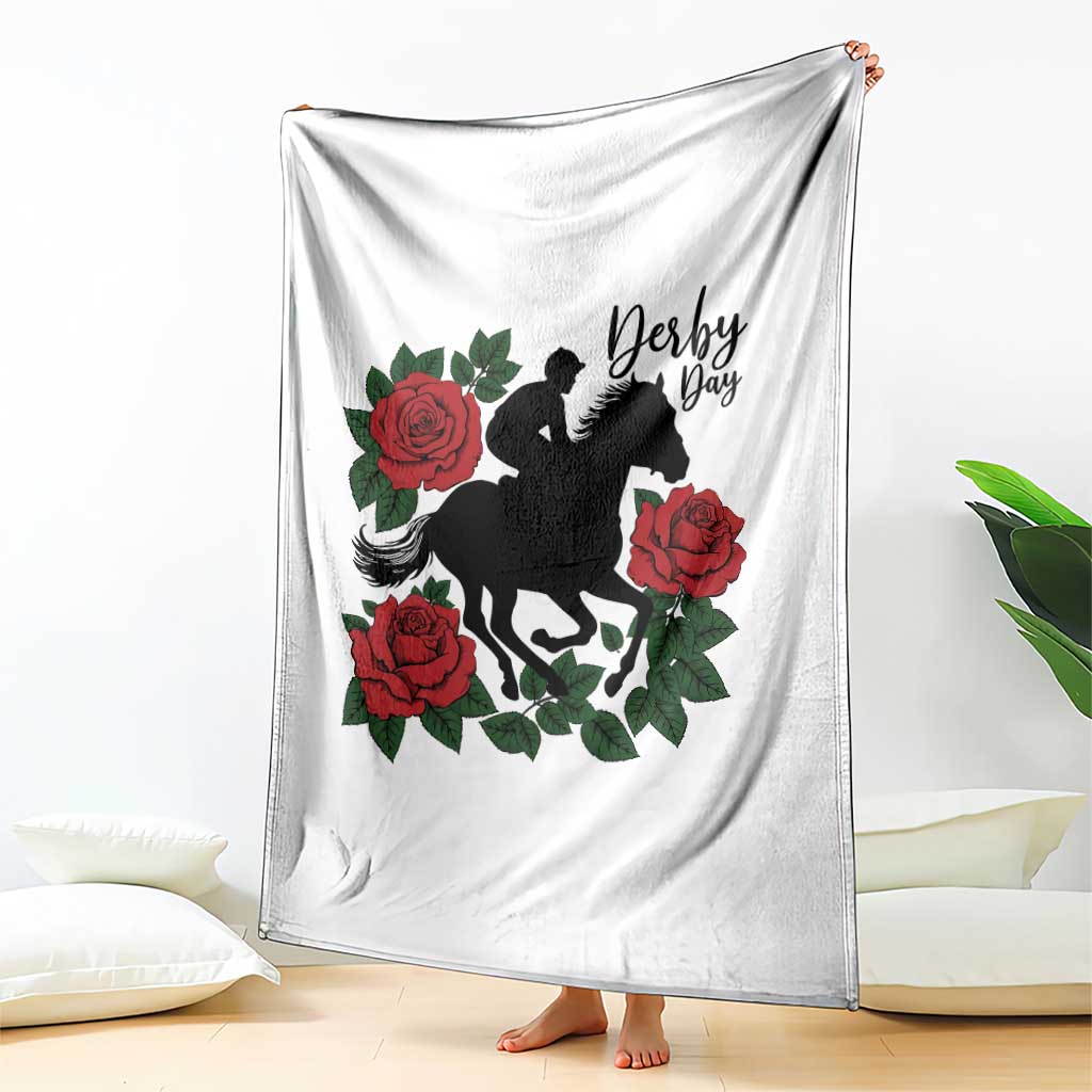 Vintage Jockey and Roses Horse Racing Graphic Throw Blanket Classic Derby Day Fan
