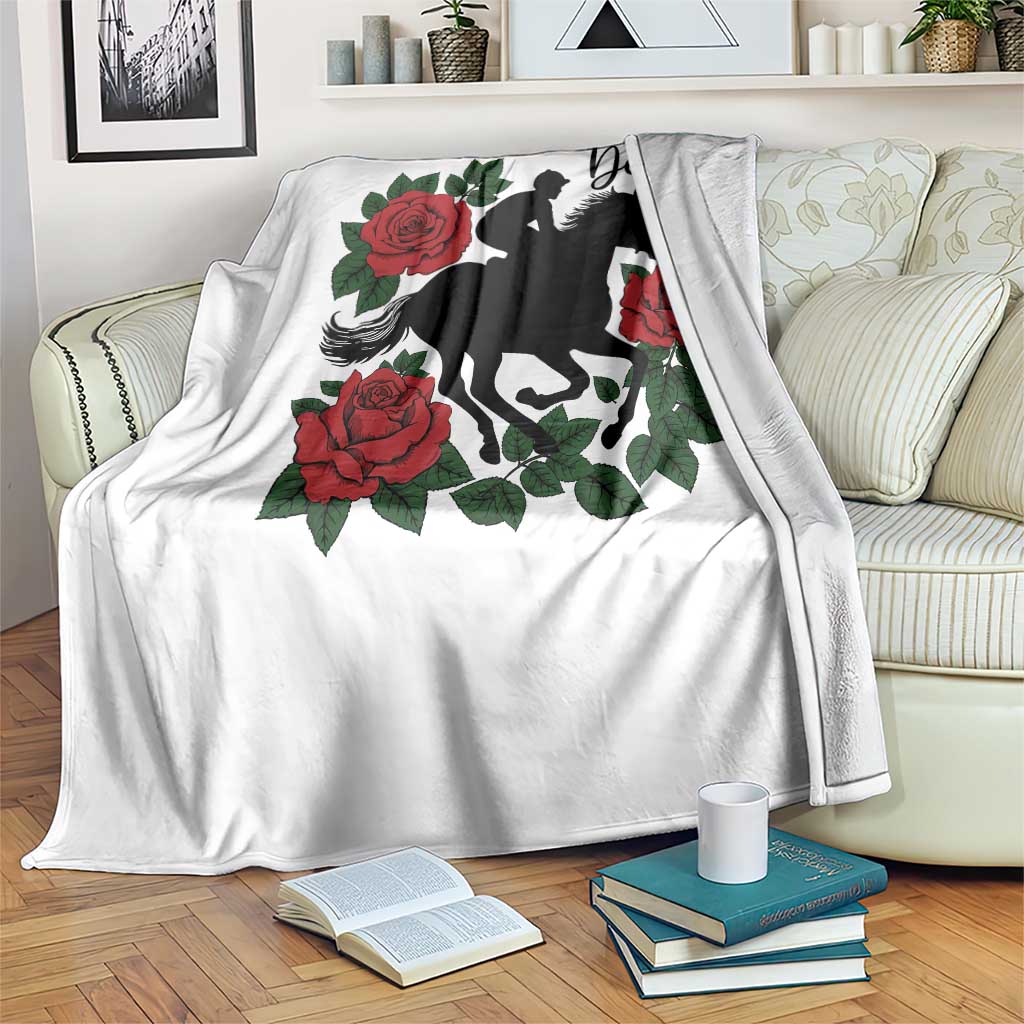 Vintage Jockey and Roses Horse Racing Graphic Throw Blanket Classic Derby Day Fan