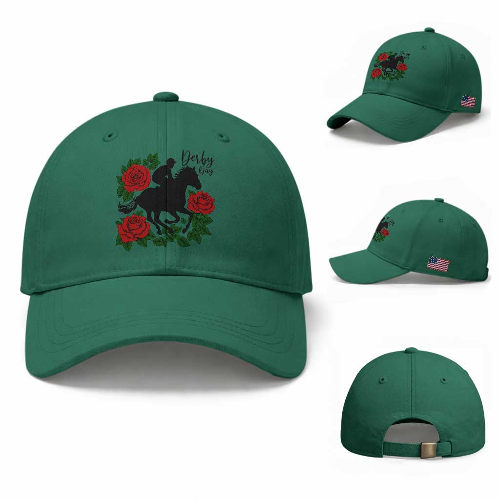 Vintage Jockey and Roses Horse Racing Graphic Baseball Cap Classic Derby Day Fan